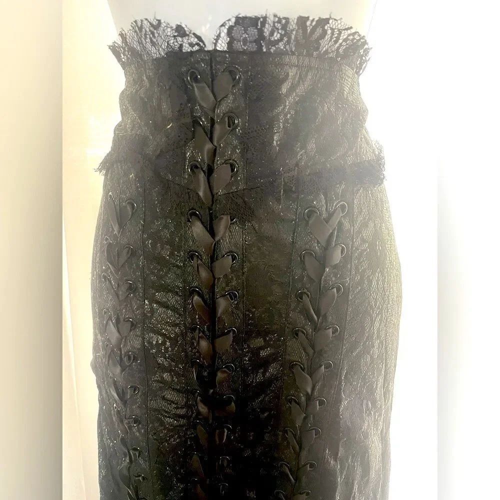Lip Service Vintage Black Lace and Pleather PVC Corset Pencil Skirt